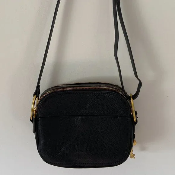 Fossil Black Elle Crossbody Bag Animal Print Cow Hide - Picture 9 of 11